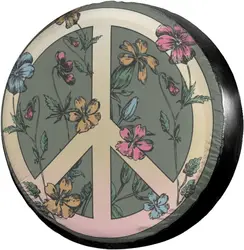Wild Flower Peace Sign Spare Tire Cover Polyester Universal Sunscreen Waterproof Wheel Covers for Trailer Rv SUV Truck 14-17in