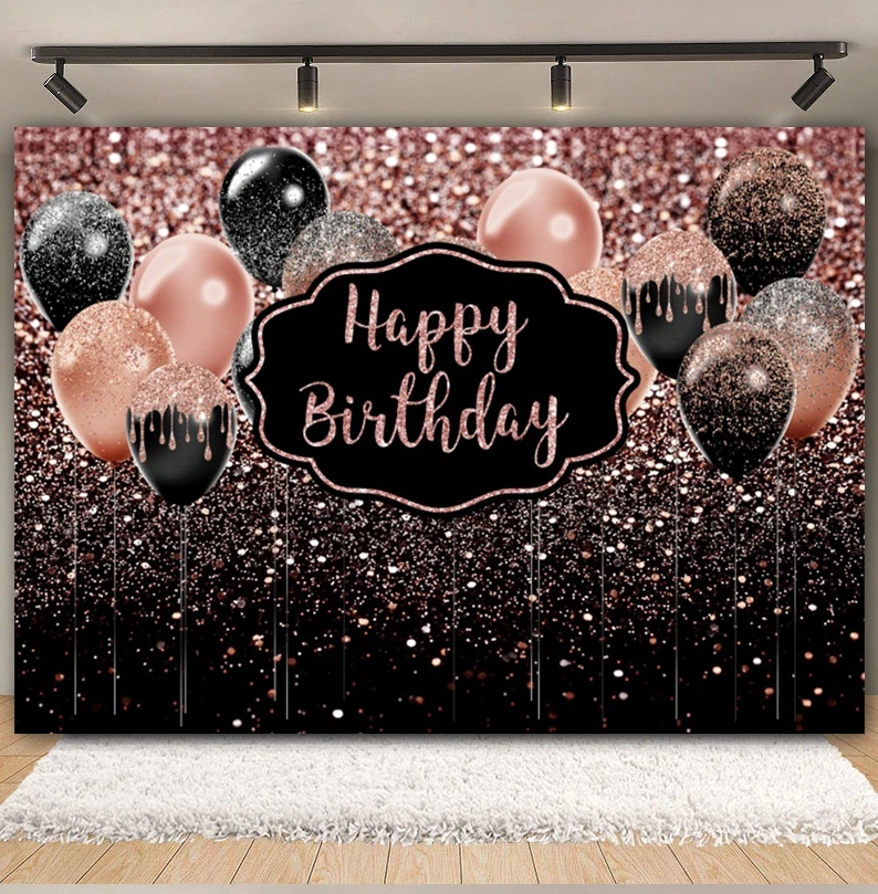 Sfondo di compleanno con palloncino glitterato in oro rosa donne ragazze 16th 18th Birthday Party Cake Smash Photography Background Photo Studio