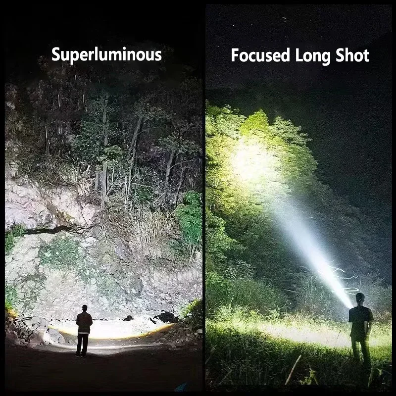 80W Powerful Led Flashlight Light Super Bright Floodlight Rechargeable Torch Long Range Outdoor Telescopic Zoom Camping Lantern