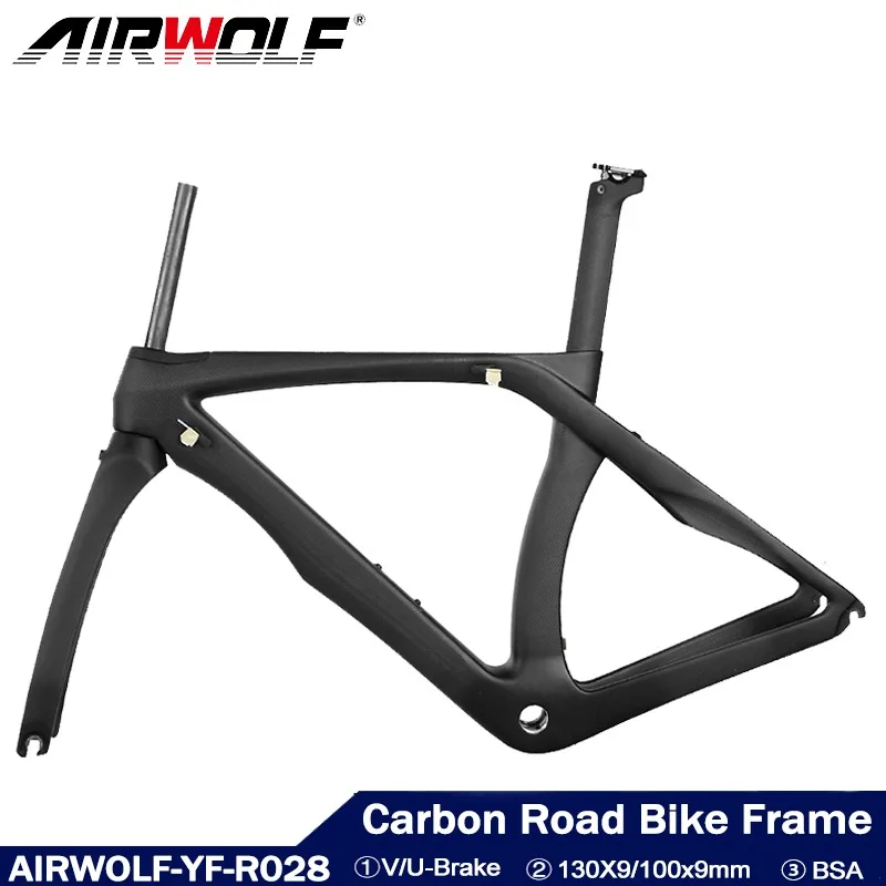 Airwolf New Carbon Road Frame 700*23C Rim Brake Carbon Bicycle Frameset 700C Cyclocross Bike with Handlebar Crystal Color