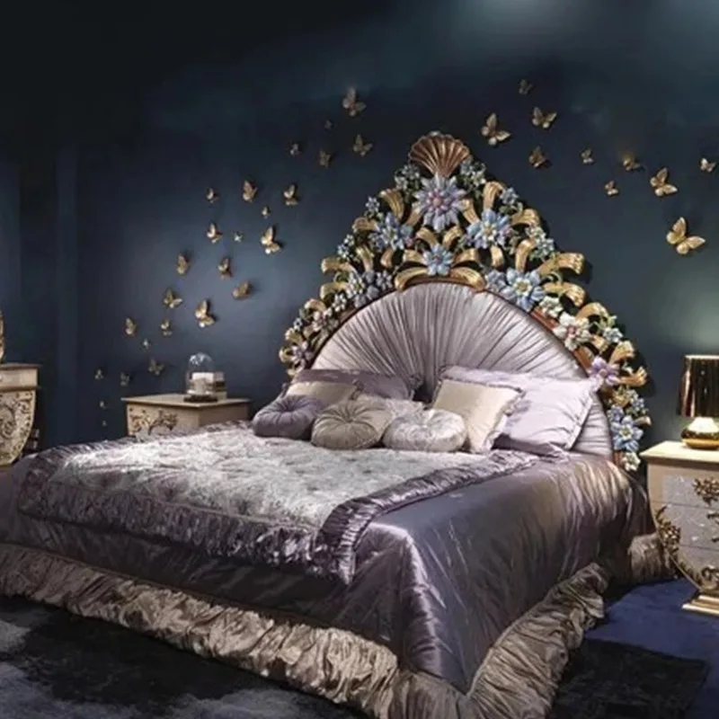 Customized European Royal Luxury Solid Wood and Fabric Bedroom Furniture Set Classic Antique Style King Size Bed - view 2