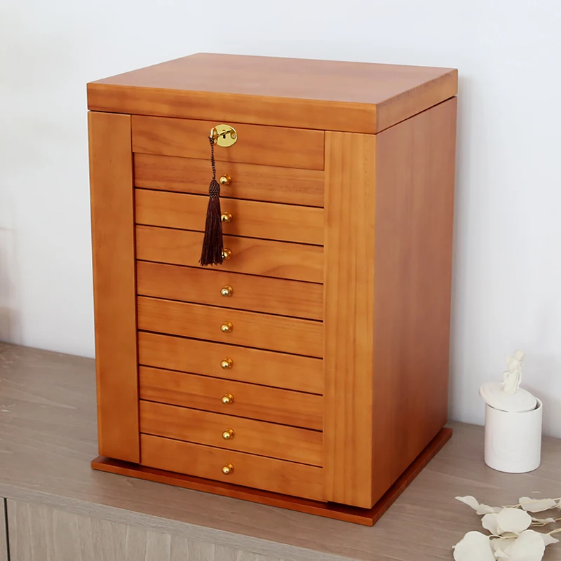 Multifunctional jewelry box Large capacity with lock jewelry storage cabinet Jewelry cabinet Wooden storage box Retro style