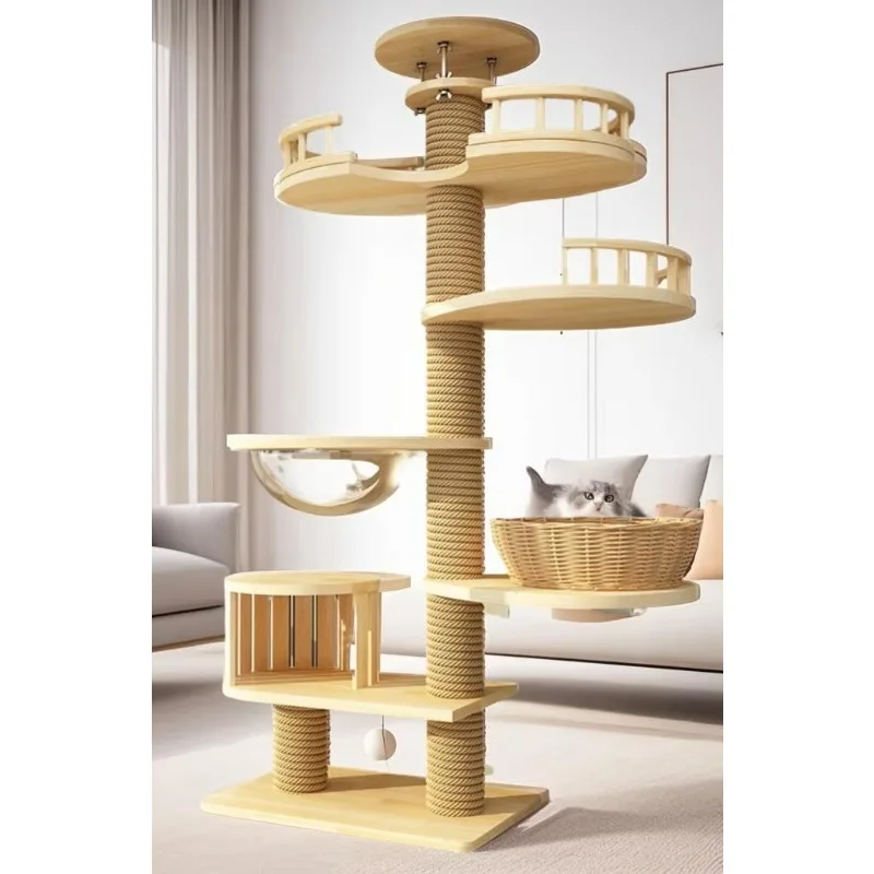 

Modern Luxury Cat Tree Sturdy Wood Floor-to-Ceiling Multi-Level Jumping Platforms Classic Condo House Cat Climbing Tree