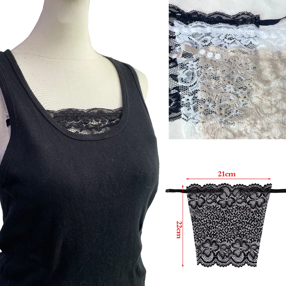 Ladies Clip On Lace Mock Camisole Bra Insert Wrapped Chest Overlay Modesty Panel