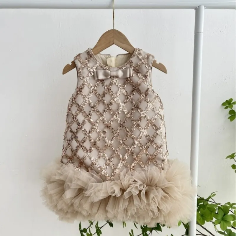 

Платье для девочки-принцессы с бантом из фатина, без рукавов, винтажное, с пайетками, для малышей и девочек постарше, для вечеринок, конкурсов, дней рождения, 1-10 лет