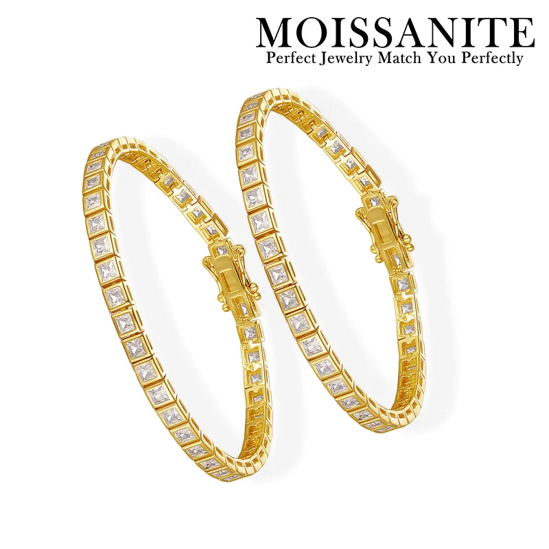 

Теннисный браслет с кубическим цирконием огранки принцессы 3 мм/4 мм, стерлинговое серебро 925 пробы, позолоченные 18 карат, ювелирные изделия в стиле хип-хоп со льдом для мужчин и женщин