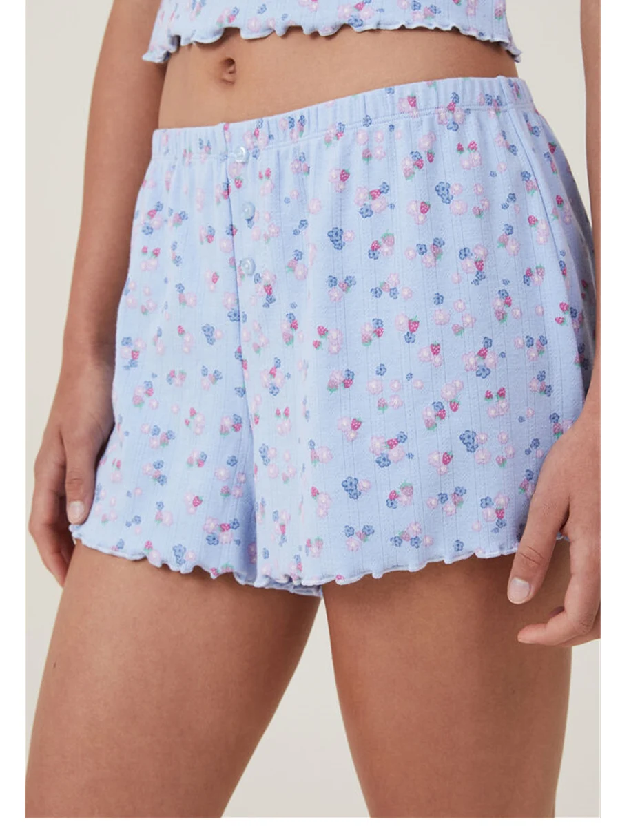 Ensemble de pyjama en dentelle à imprimé floral pour femme, short d'été, tenue décontractée, vêtements de détente, 2 pièces