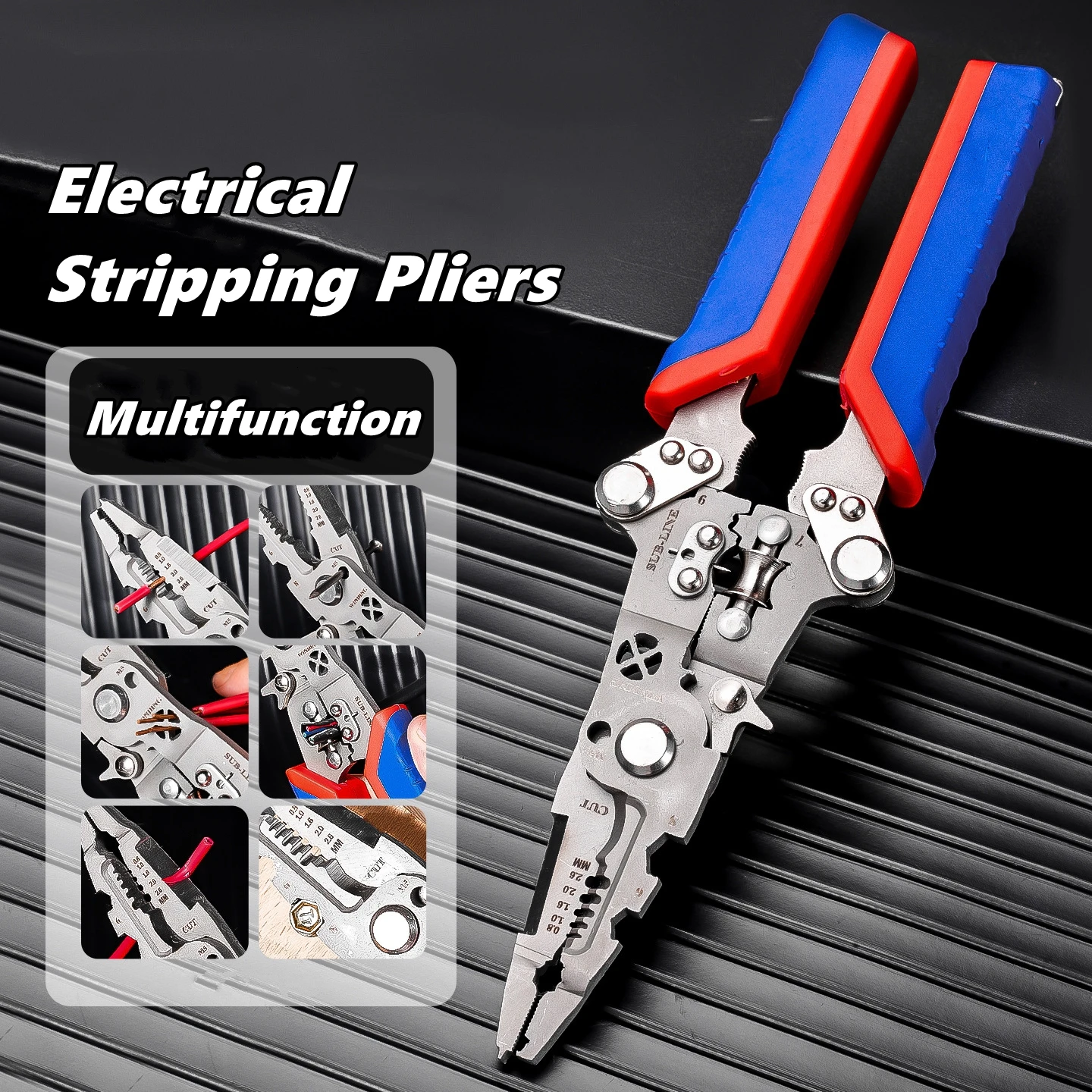 Fususbe سلك تجريد كماشة اختبار الجهد كابل قطع العقص كماشة متعددة الوظائف سلك متجرد كماشة كهربائي