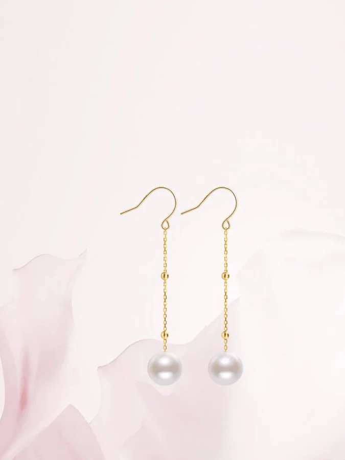 

18K Yellow Gold Natrual freshwater pearl Earrings AU750 purple jewelry wedding party gift for women E607