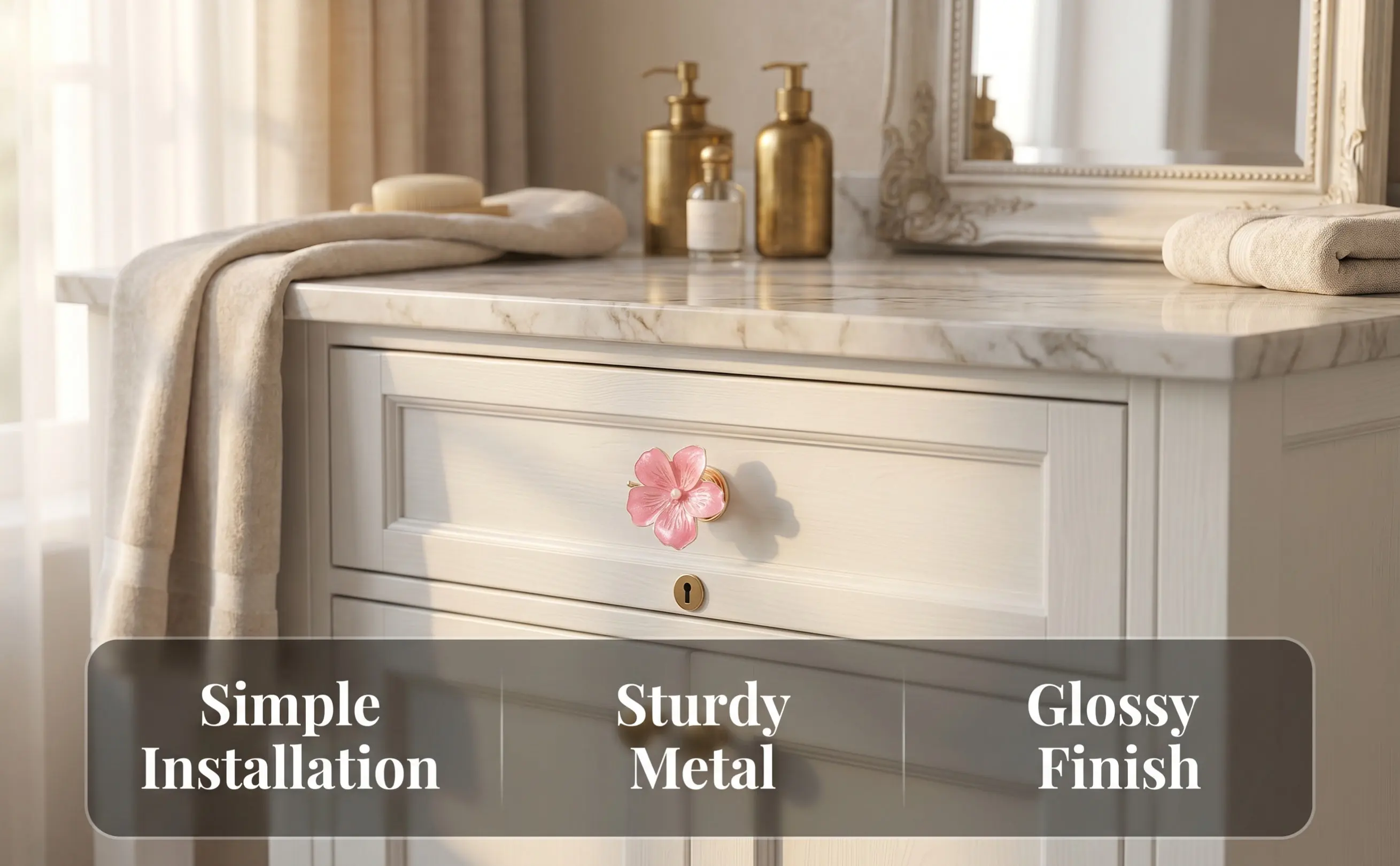 4Pcs Decorative Flower Drawer Knobs Floral Furniture Knobs Design for Dresser Vanity Cupboard Kitchen Bath Cabinet