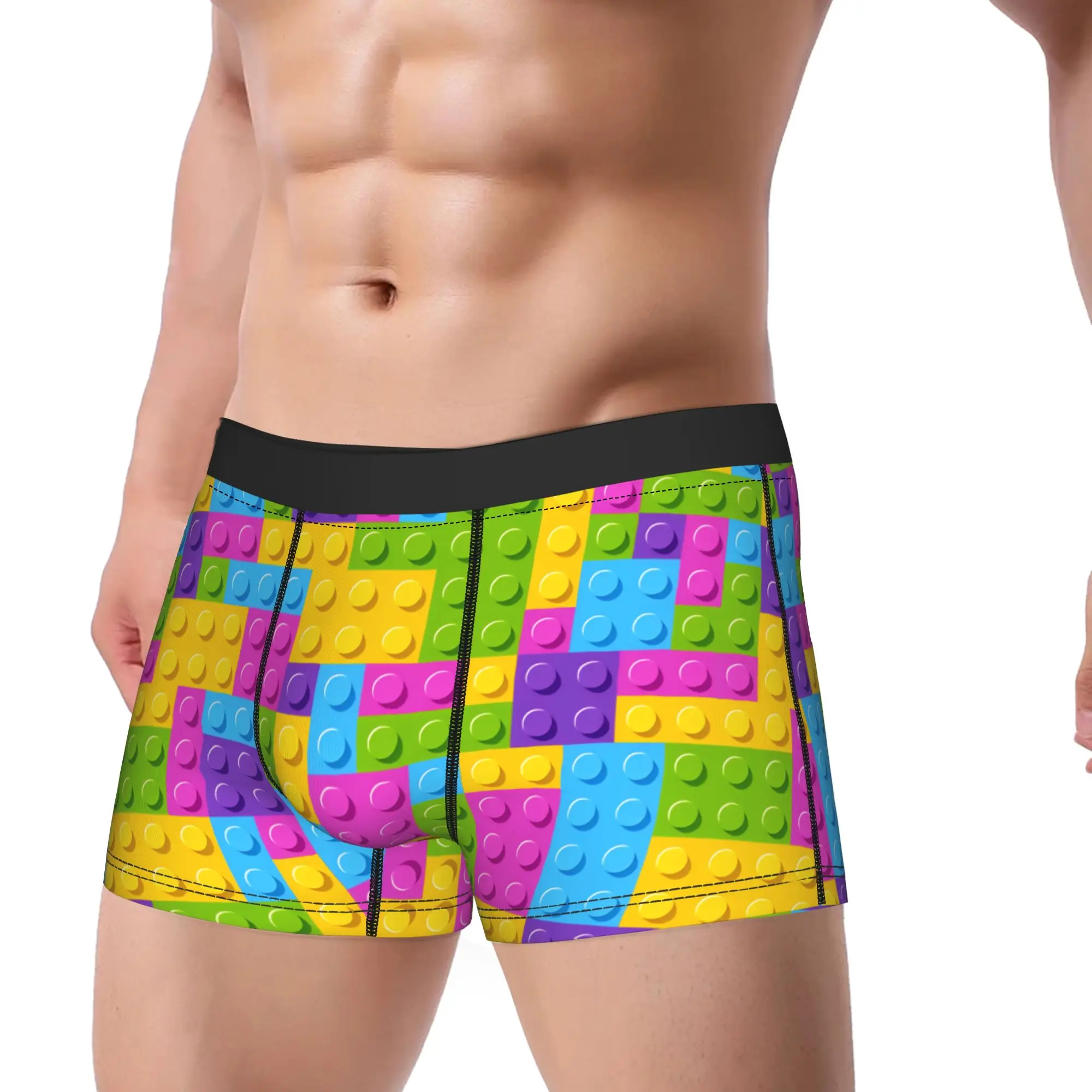 Pastel Checkerboard Building Blocks Pattern Underwear  Print Boxer Shorts Quality Men Underpants Shorts Briefs Gift Idea