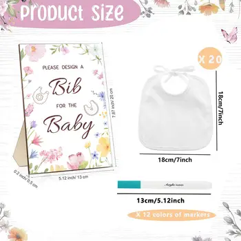 一套野花主題嬰兒派對遊戲留言簿套裝 - 包含10/20個DIY圍兜、12支彩色馬克筆和遊戲指示牌,可用於性別揭曉派對裝飾 8 最佳銷售 嬰兒派對遊戲 - №2