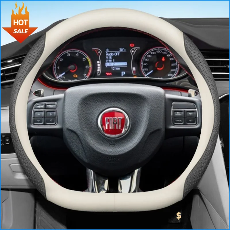 

Leather Car Steering Wheel Cover for Fiat Abarth 500e 600e 500X TIPO Panda 2023 2022 2021 2020 -2015 Auto Interior Accessories