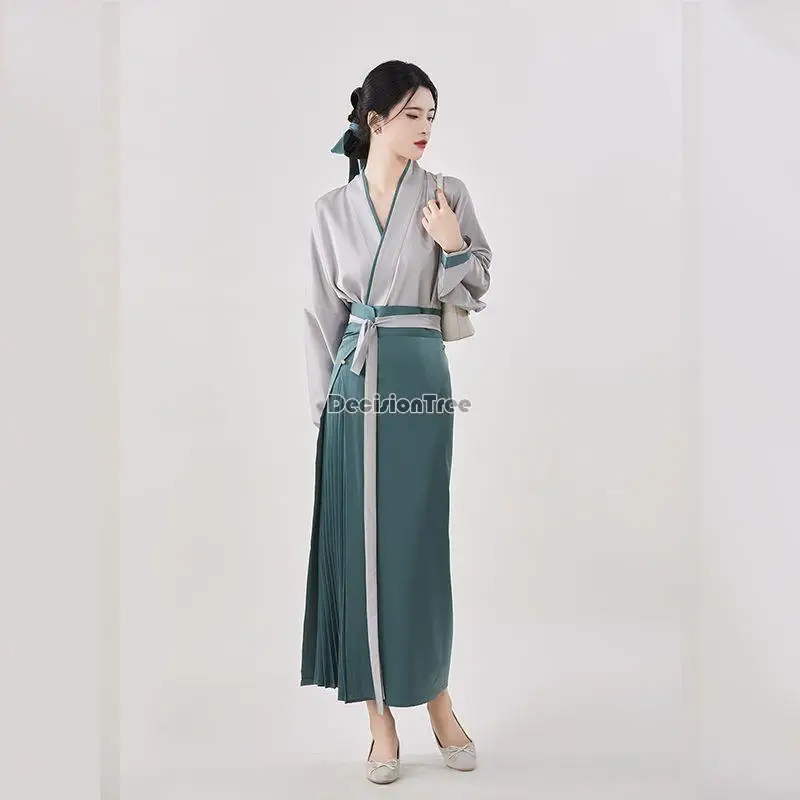 2025 novo chinês melhorado hanfu vestido estilo antigo trajes chineses moda feminina casual diário vestido vintage quimono a74