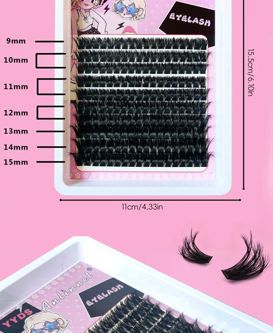 10 Reihen, 200 Cluster mit 3D-Wimpern, Make-up-Wimpern, natürliche und flauschige Wimpern, persönliche, leicht zu entblättende Wimpern, 9–15 mm – Detail 8