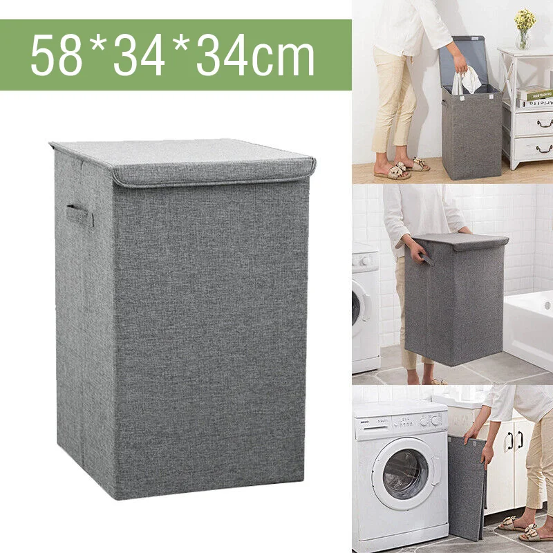 Large Waterproof Dirty Laundry Basket Clothes Hamper Foldable Storage Bin with Lid Handles Sundries Basket Bathroom Accesssories