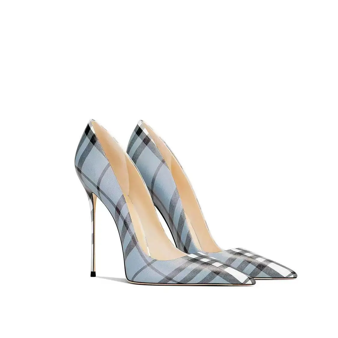 

2025 Women's High 6cm/8cm/10cm Heels Plaid Design Pointed Thin Heels Fashion Trend Formal Women Shoes