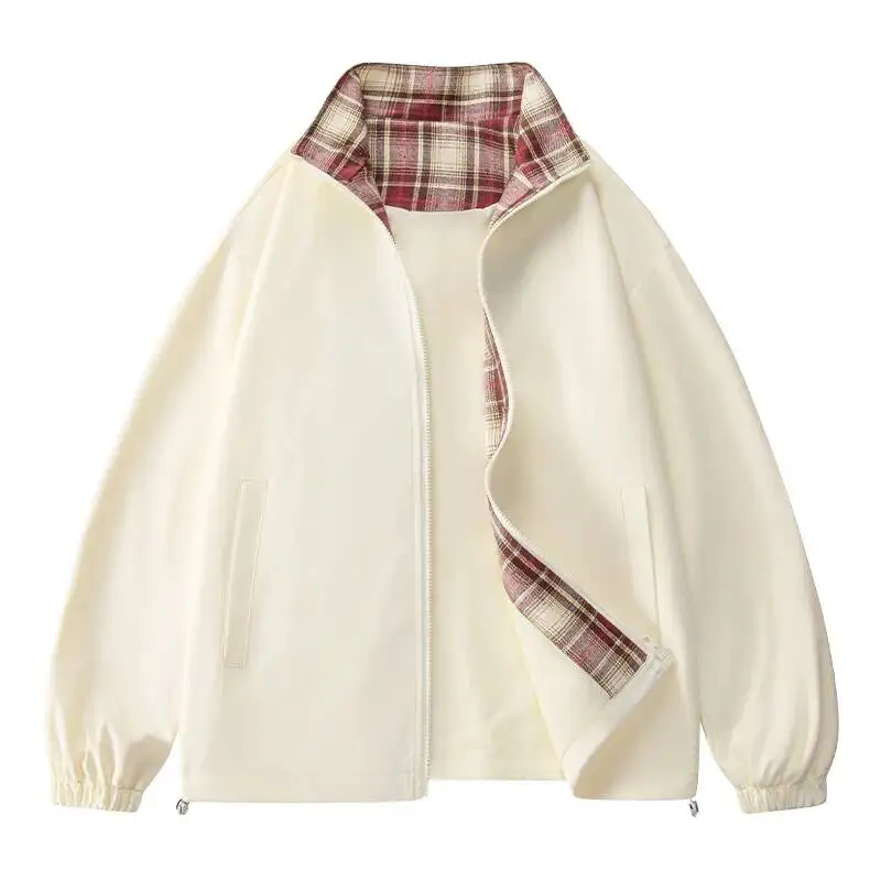 

Funky Plaid Clash 2025 Autumn Men's New Aviator Outdoor Casual Zip Loose Fit Bomber Jacket