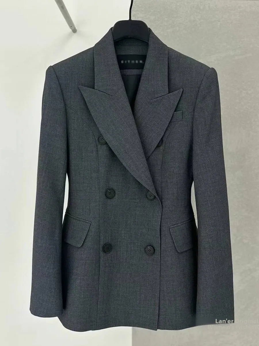 Gray Suit Jacket Women's Spring 2025 New Korean Version High Waist Inseam Small Casual Elegance West Style Commute Wind