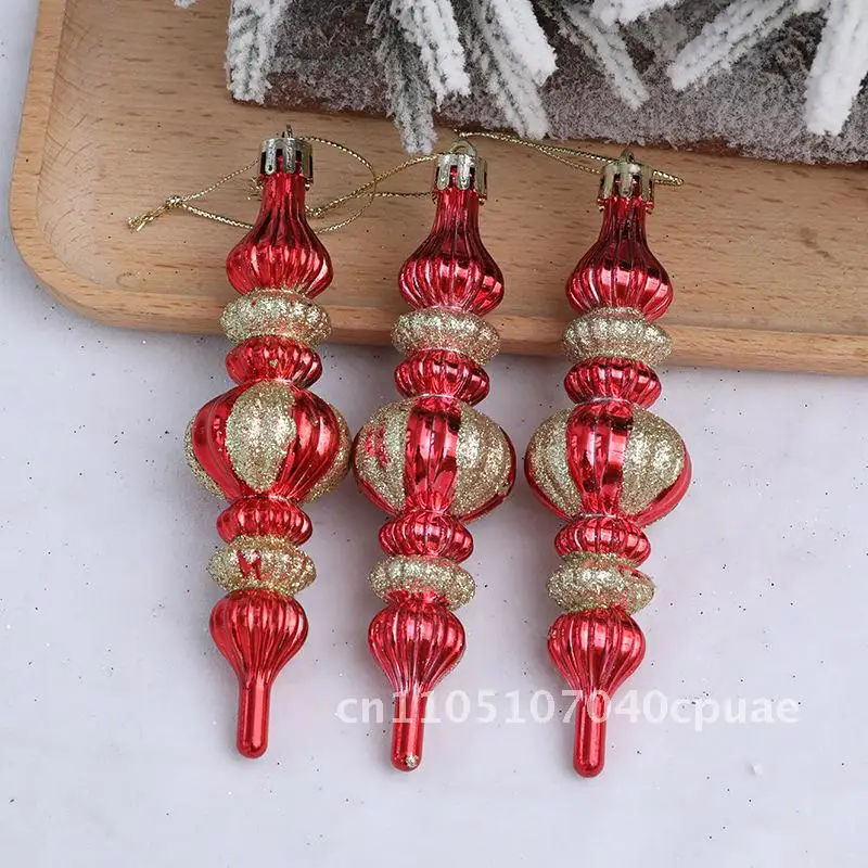 

3Pcs Red Gold Small Gourd Christmas Tree Decoration Pendants Set - Festive Event Accessory PVC Packaged Plastic Ornament