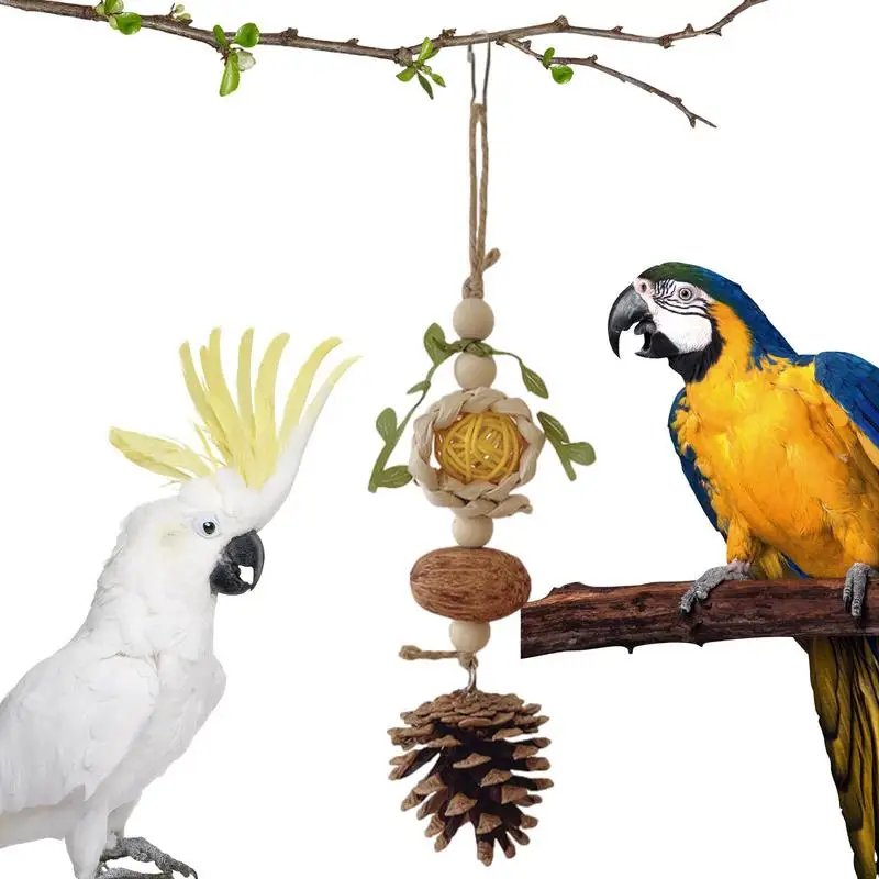 Bird Chewing Toy Bird Beak Grinding Toy With Removable Hook Parrot Cage Bite Toys Wooden for Small and Medium Parrots and Birds