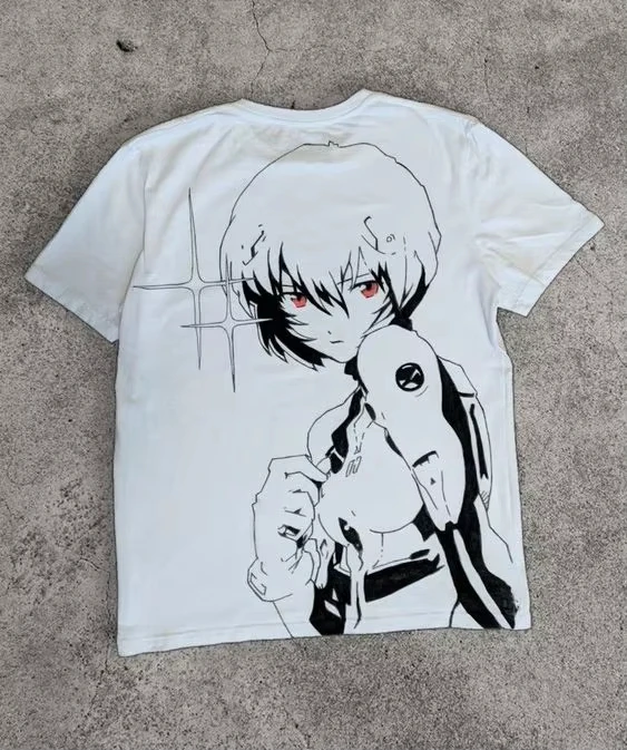 2026 New Neon Genesis Evangelion Rei Ayanami Printed Short Sleeve T-shirt Men's and Women's T-shirt Men's Top Sports T-shirt Tee