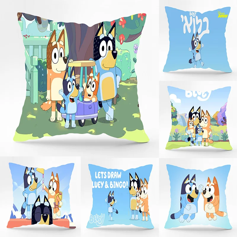 Bluey Bingo Family Cartoon Cute Print Home Sofa Pillow Car Cushion Cushion Pillow Cover 45x45cm Children's Birthday Gift