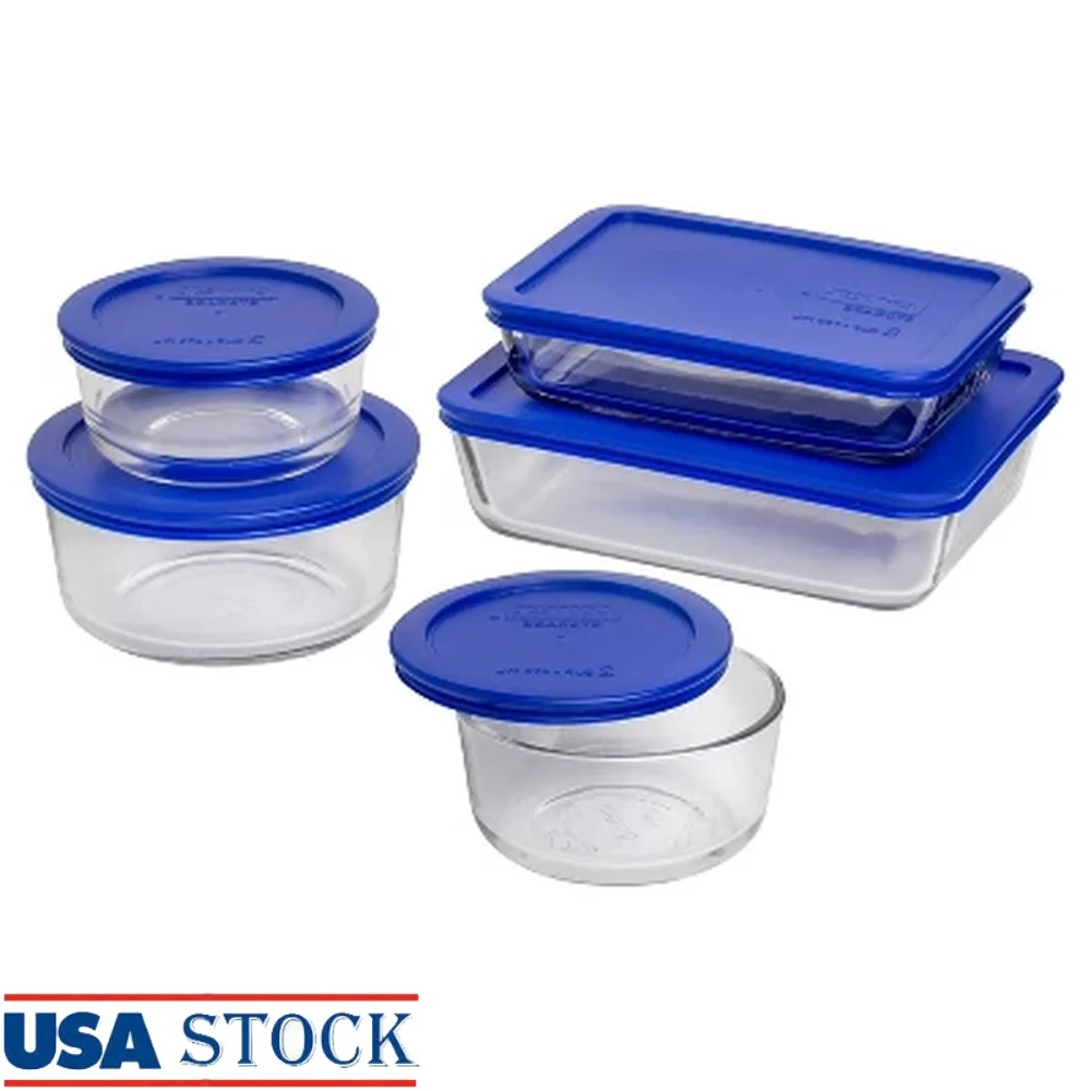 

10pc Glass Storage Containers Set Microwave Freezer Dishwasher Safe Odor Stain Resistant Includes Lids Kitchen Food Storage
