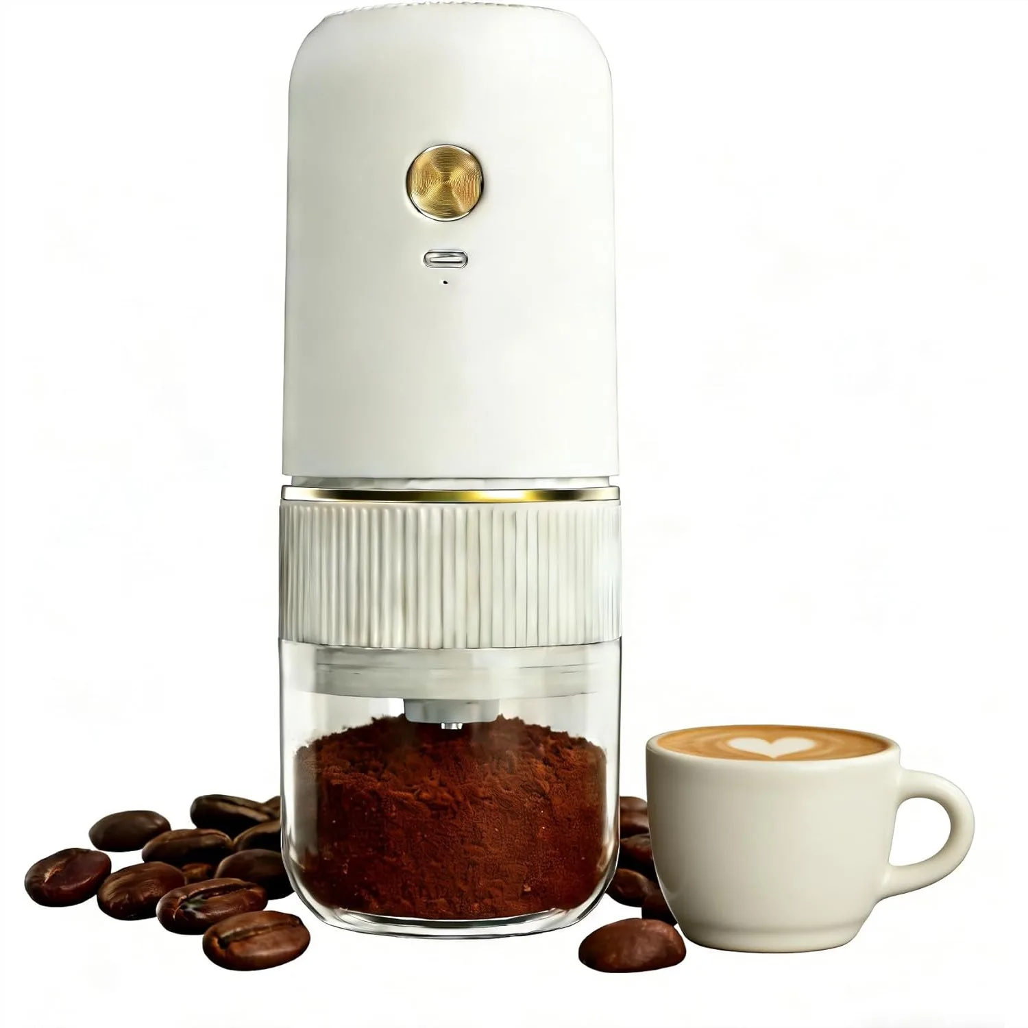 

Electric Coffee Grinder for Home, Rechargeable Spice Grinder with Adjustable Coarseness, Removable Bowl, Type-C Charging