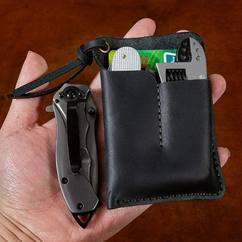 Portable Men Leather EDC Organizer Sheath Handmade Tool Pouch Holster Case Bag Birthday Gift for Men Women Black/Brown M4YD