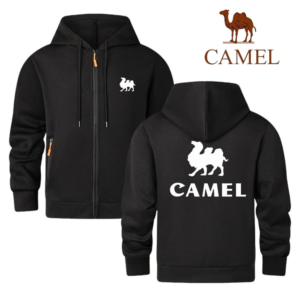 CAMEL brand men's casual sportswear, autumn and winter zipper cardigan, printed wool jacket, warm hoodie