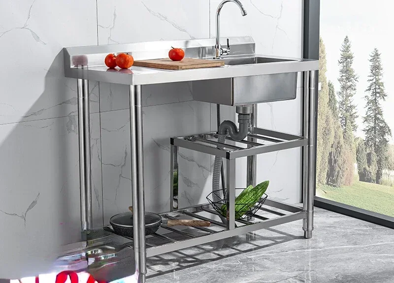 Commercial304kitchen stainless steel integrated vegetable  Floor-to-ceiling dishwasher with bracket Household basin thickened 싱크