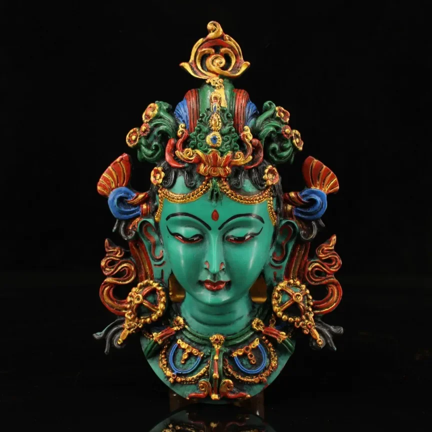 Nepal collected handmade Painted tracing gold Green Tara Lacquerware hung statue,for guard house, exorcise evil spirit