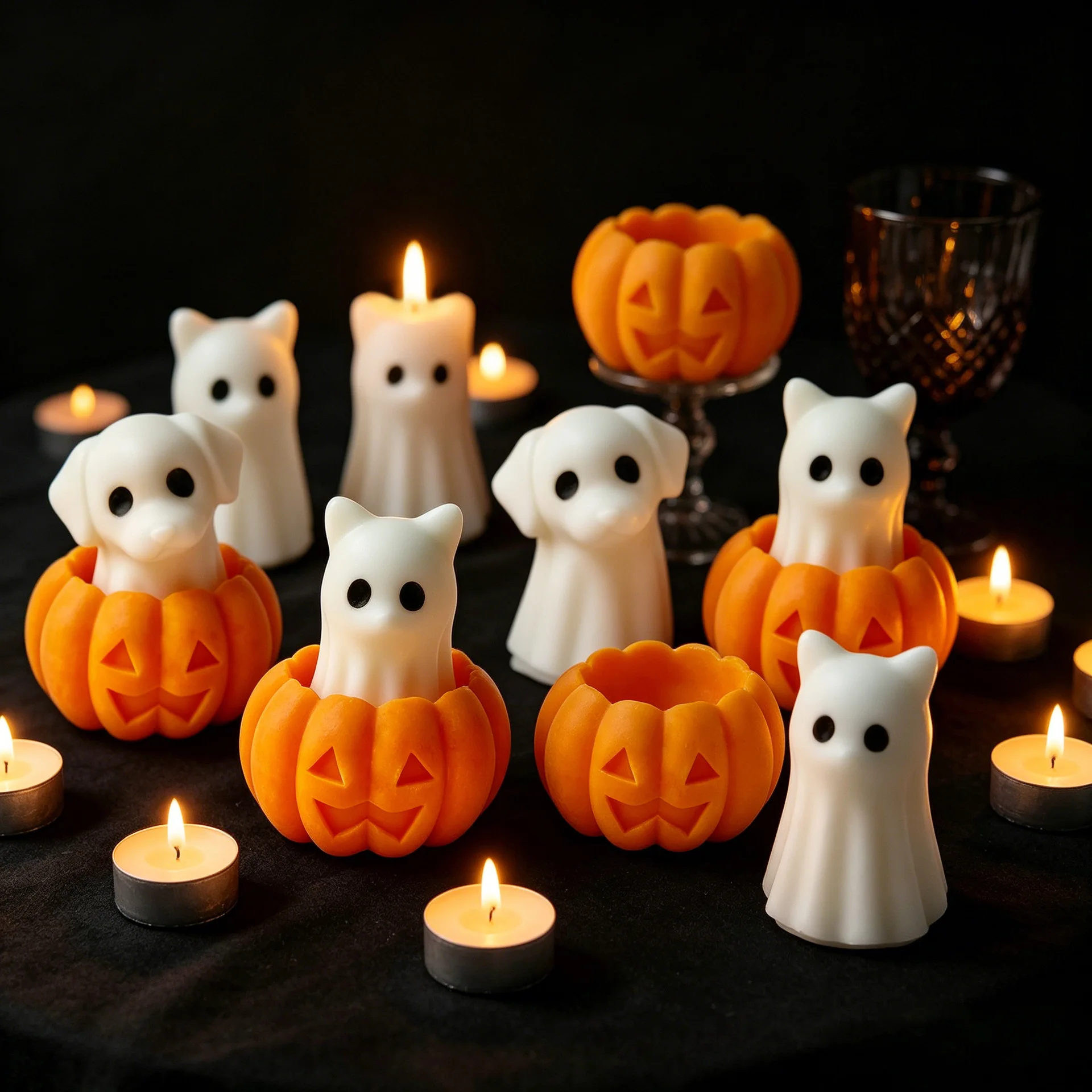 Halloween Animal Spook Aroma Candle Silicone Mold DIY Pumpkin Ghost Candle Jar Mould Creative Cat Dog Form Ghost Molds view 4