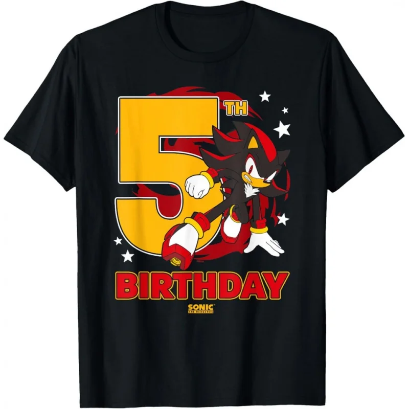 

5th Birthday Sonic Shadow the Hedgehog Gift T shirt for man Large size Tops Anime Graphic Print Y2k Clothes Cartoon Tee