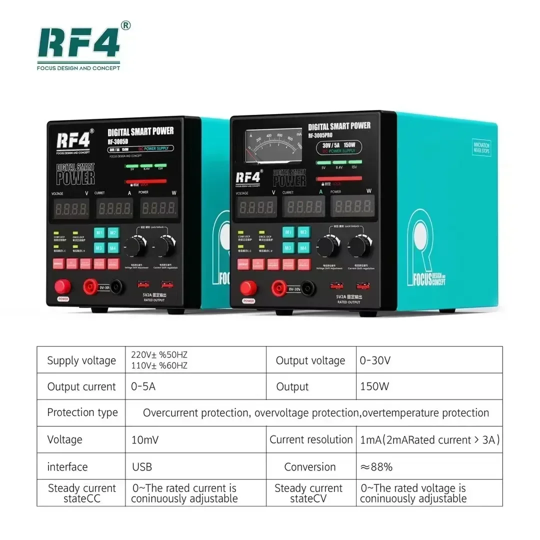 RF4 RF-3005D RF-3005PRO Smart DC Power Supply Meter With Intelligent Temperature Sensing Auto Heat Dissipation Ammeter Tool