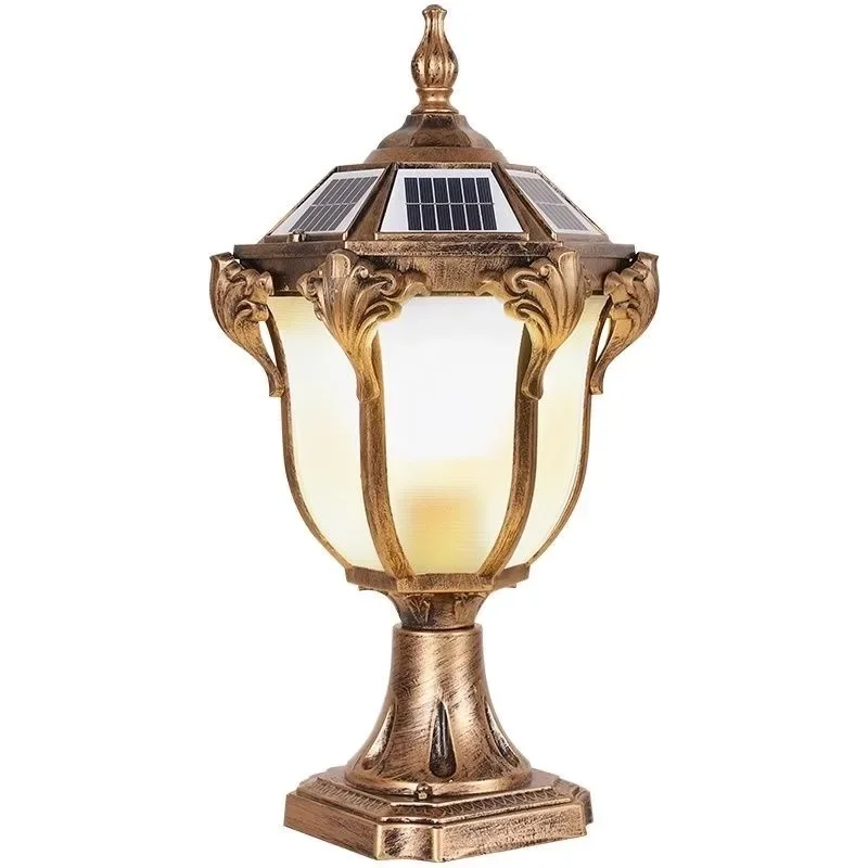 Solar stigma lamp dual-purpose outdoor waterproof villa gate pillar European outdoor courtyard door pillar wall lamp