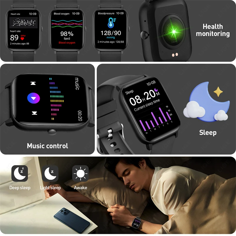 LIGE Bluetooth Call Smart Watch Heart Rate Blood Pressure Monitoring Women Smartwatch Waterproof Men Smartwatch For Android iOS