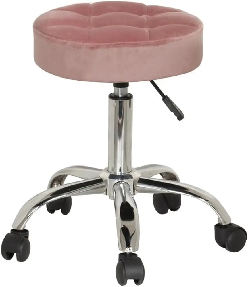 

, Nora Metal Adjustable Backl Vanity/Office Stool With Casters For Makeup Room Or Bathroom, Dusty Pink
