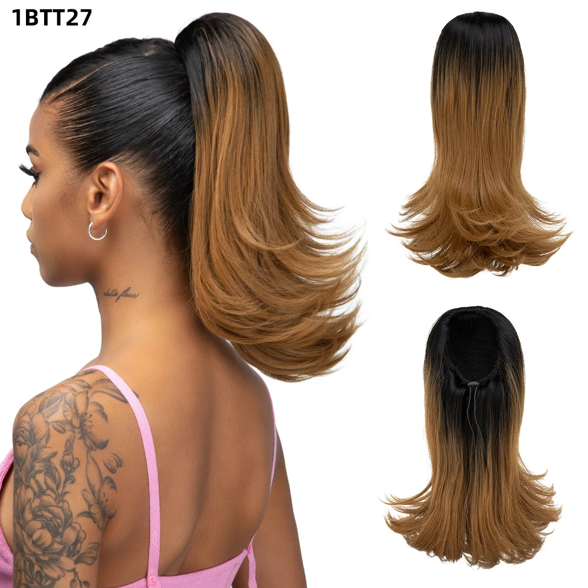 Opulence 14 بوصة المقاومة للحرارة الألياف الاصطناعية مجعد موجة الرباط ذيل حصان كليب في ملحقات هيربيسي للنساء السود