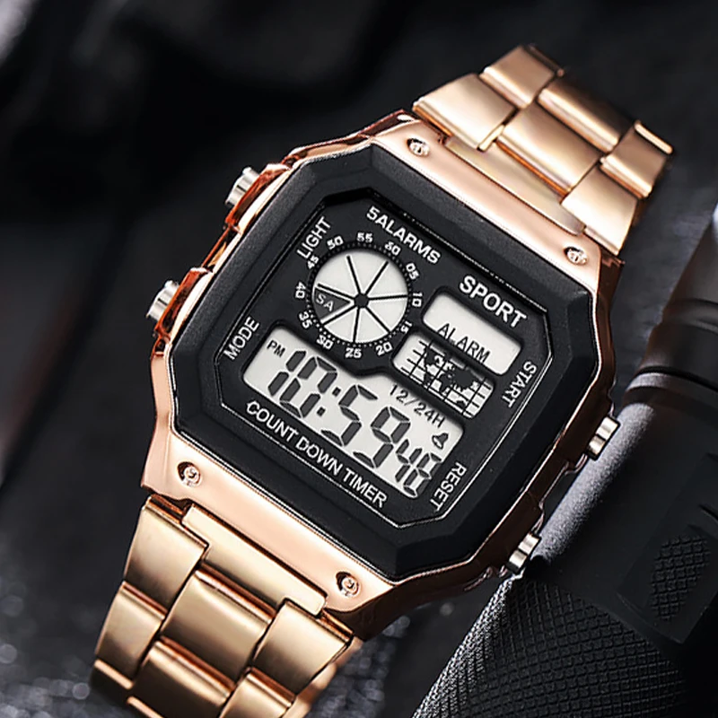 YIKAZE Military Men\'s Digital Watches Steel Strap Classic Men Sports Watches Luminous Chronograph Male Electronic Wrist Watches