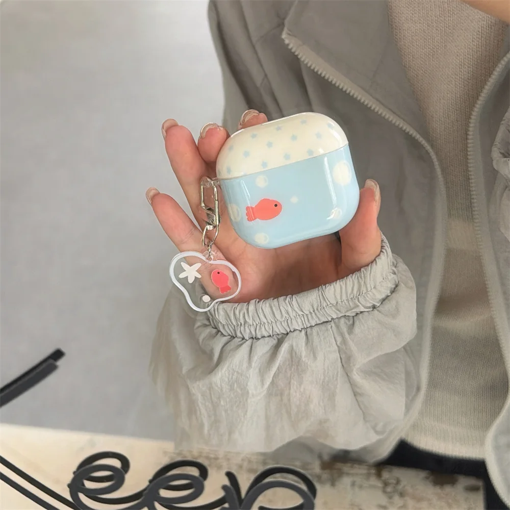 Cute Polka Dot Fish Earphone case Silicone Shockproof Cover for Apple Airpods Pro3 Pro2 4 Airpods 2 3 4 Headphone case Cover