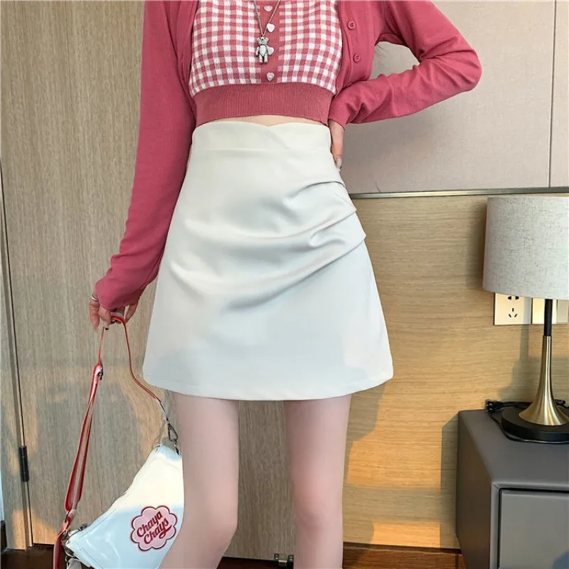 

Thin Solid Color Pleated Skirt Women High Waist A-line Office Lady Skirts Korean Style Summer New Versatile Elegant Skirt Female