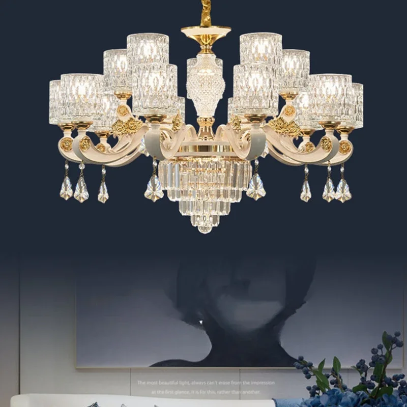 

European Luxury Crystal Chandeliers LED Lights for Hotel Villa Lobby Living Dining Room French Romantic Home Decor Hanging Lamps