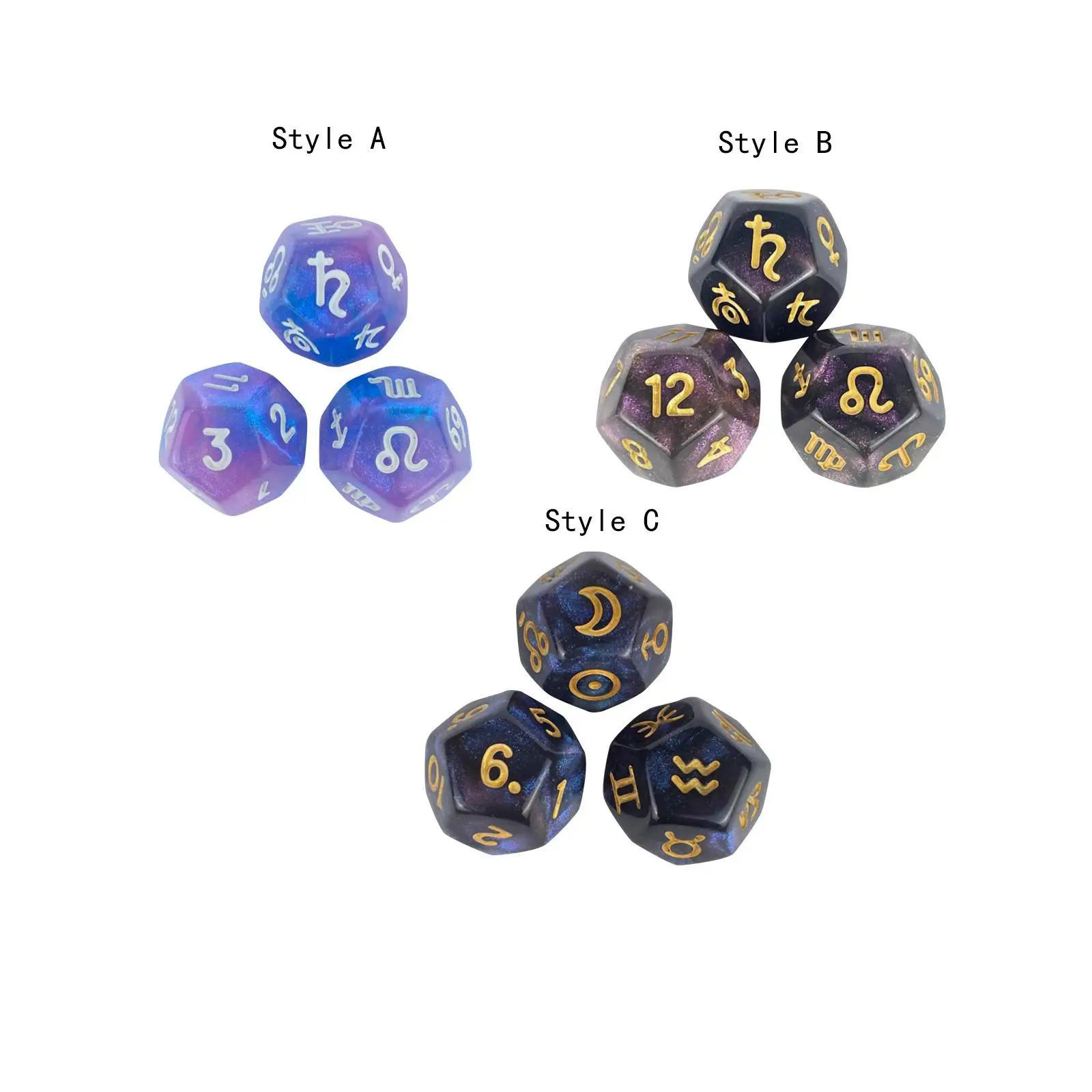 3 Pieces Constellation Sign Dice Multi Sided Dices Game Dice Set Astrology Signs