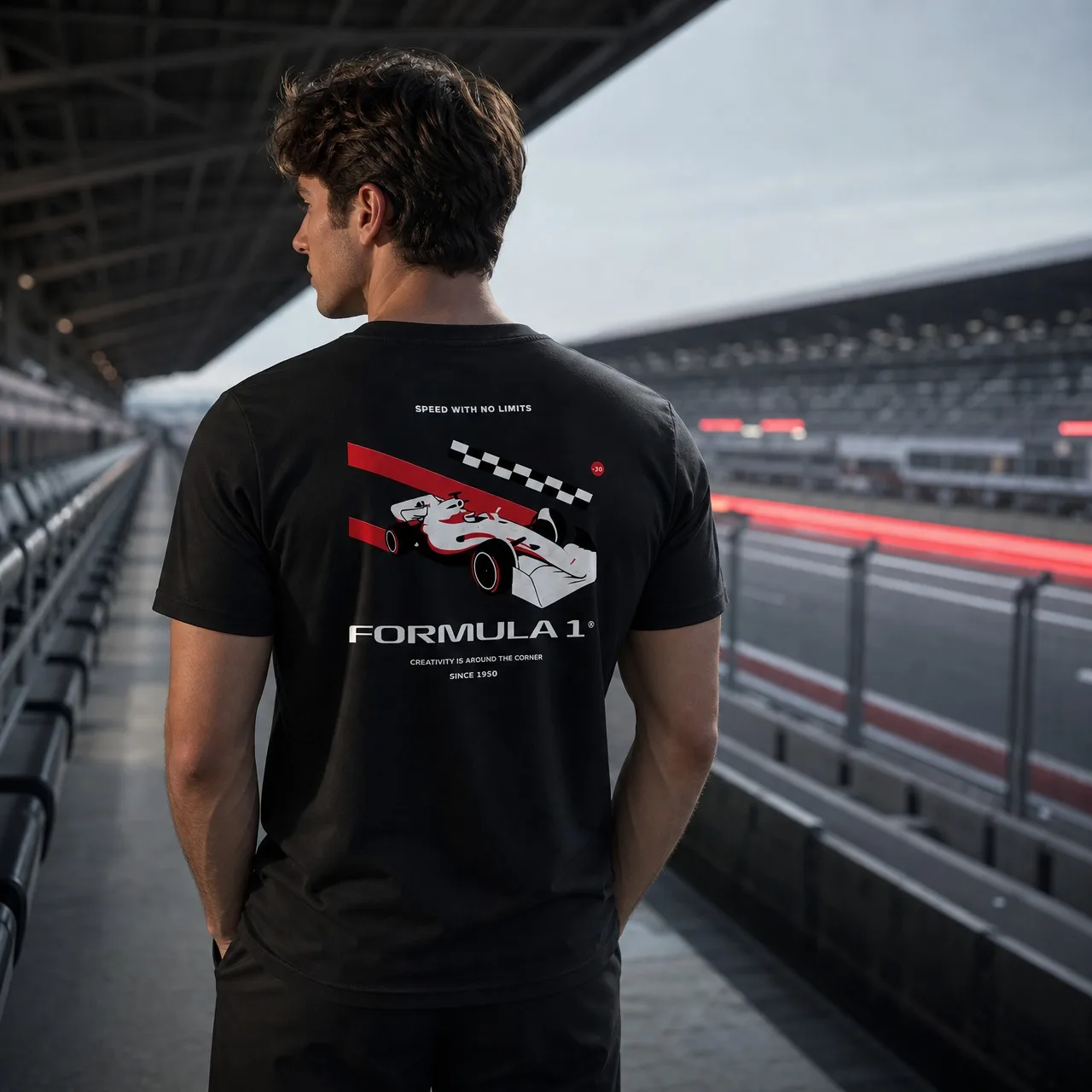 Speed No Limits F1 T-Shirt Black Double Sided Race Car Graphic Checkered Flag Formula 1 Men Casual Motorsport T-Shirt