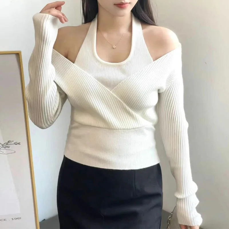 

Knitted Sweater Women Pullovers Slim Halter Sweaters Knit Sweater Pullover Women Tops Fashion Long Sleeve Sueter Feminino Q3286