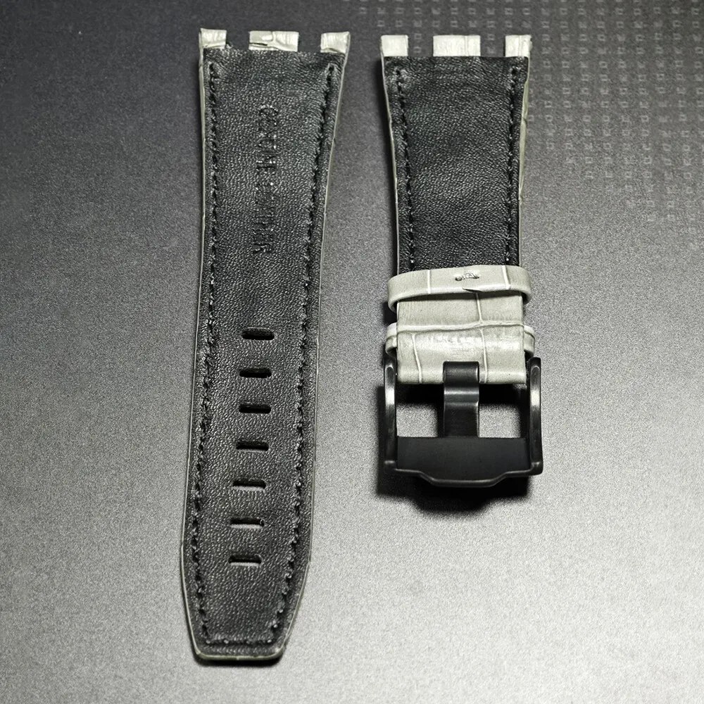 ل AP 42 مللي متر أوديمارس بيجيه رويال أوك أوفشور 28 مللي متر رمادي عالي الجودة حزام ساعة من الجلد مع مشبك أسود