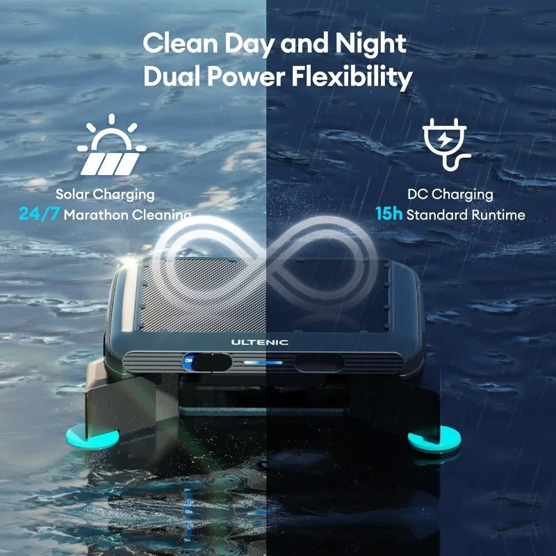 Robot skimmer per piscina, skimmer solare per piscina fuori terra con design con aggancio automatico, potenza di pulizia continua 24 ore su 24, 77, 6 litri