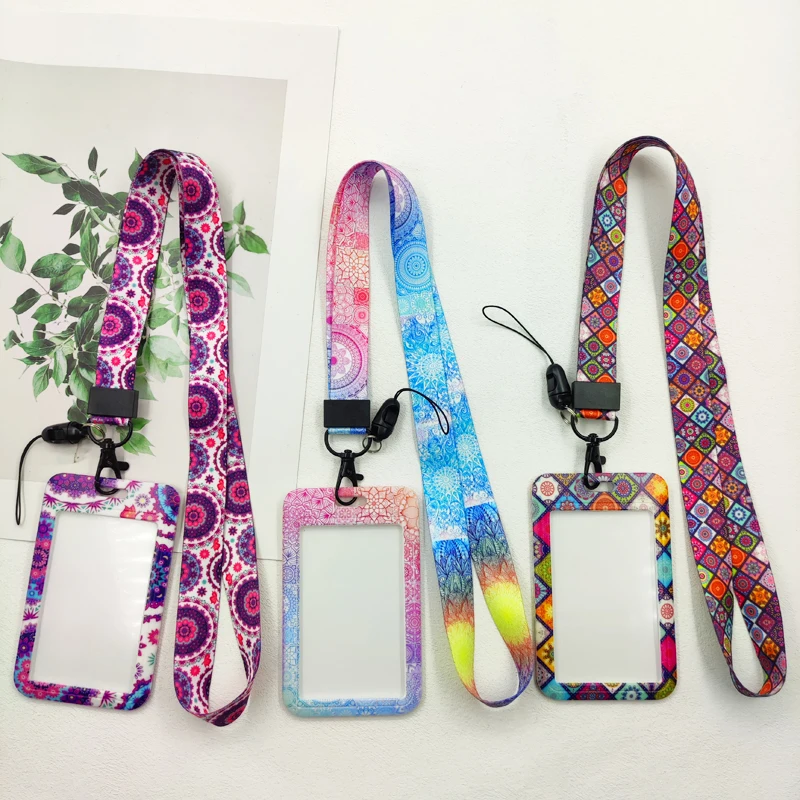 Mandala ID Badge Holder Cordón Datura Titulares de tarjetas de crédito Correa para el cuello Funda para tarjetas de puerta para niñas Llavero